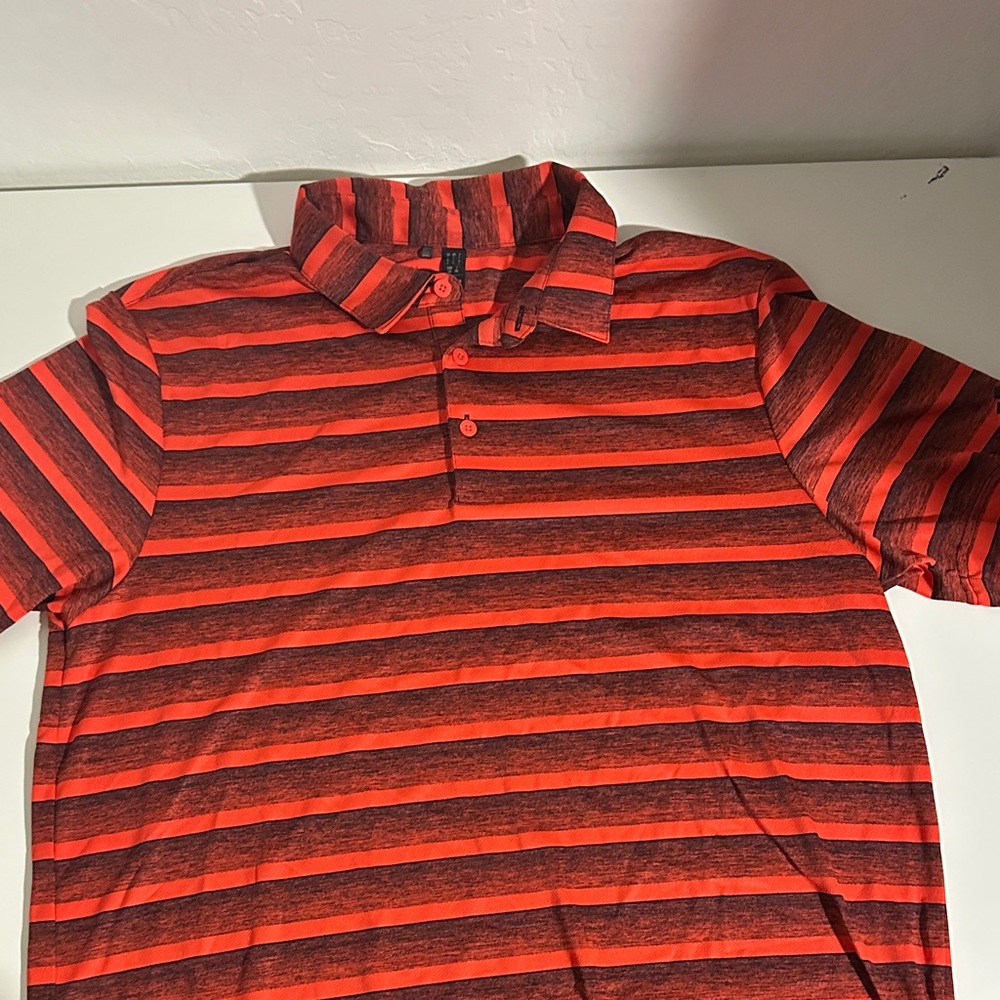 adidas Red and Black Striped Polo Shirt